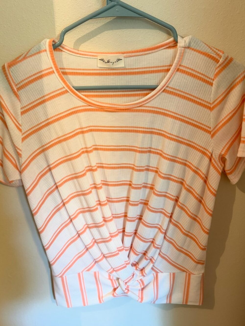 GAYE S Striped Ribbed Twist-Front Crop Top Orange White